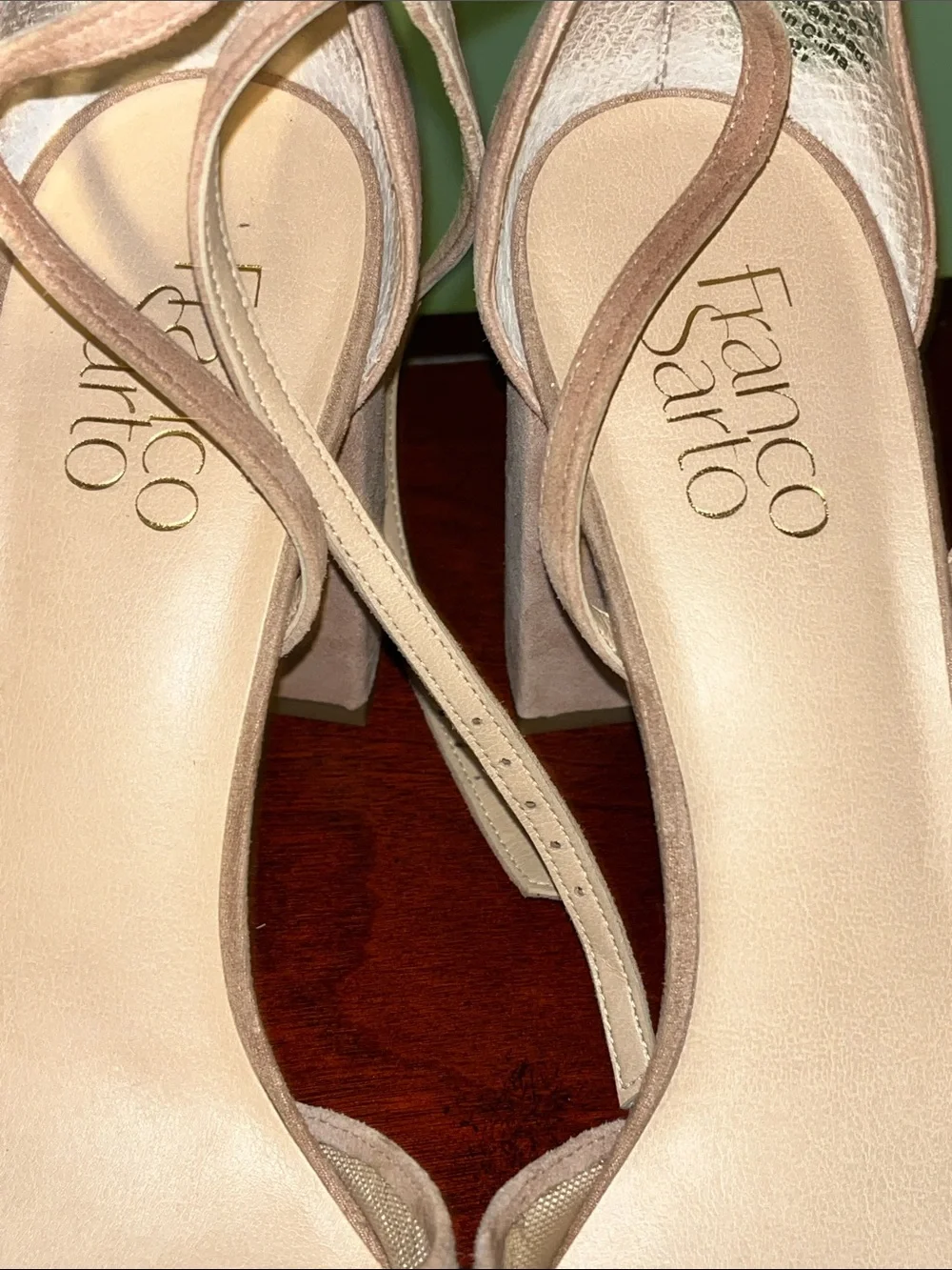 Franco Sarto Perry Perforated Suede Block Heel Pumps - Taupe / Blush, Size 10